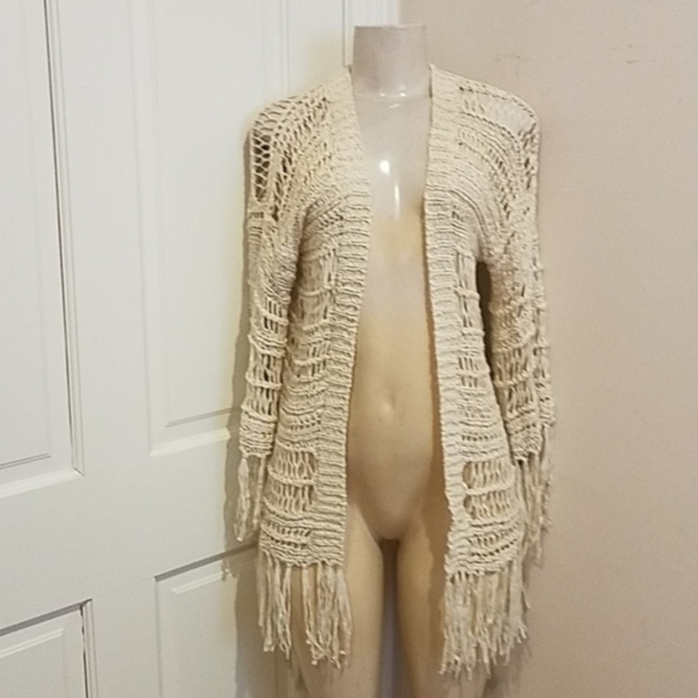 millau Long Cardigan Cream color fringe